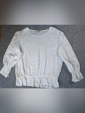 Cynthia Rowley White Eyelet Sleeve Peplum Top